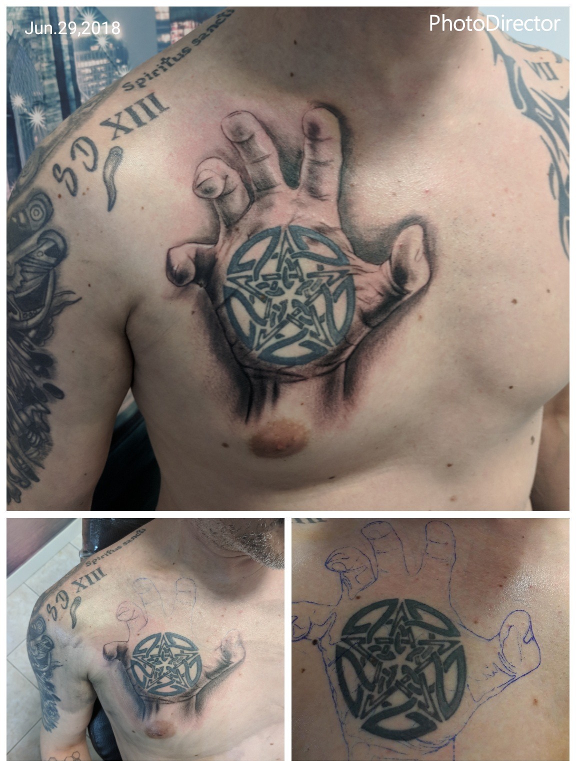 tatouage main poitrine hand chest tattoo lyon