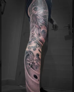 Spintattoo tatouage Lyon Brignais japonais full leg chrysanthèmes