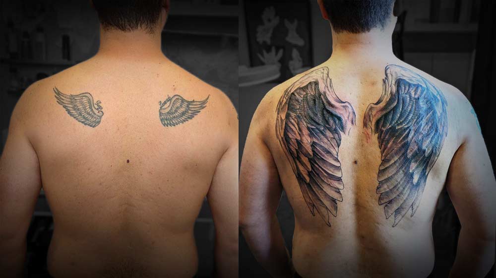 recouvrement tatouage dos ailes