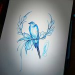 sketch oiseaux sur couronne florale